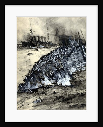 Sinking of the HMS Hogue, Cressy and Aboukir by Charles Edward Dixon