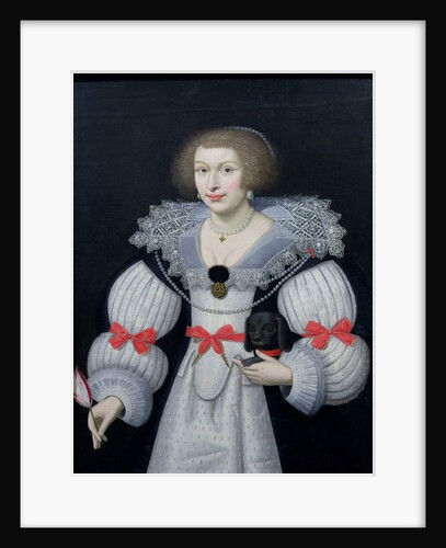 Portrait of a lady holding a dog and a tulip, c.1620 by English School