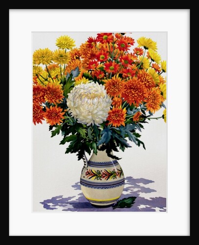 Chrysanthemums in a patterned jug, 2005 by Christopher Ryland