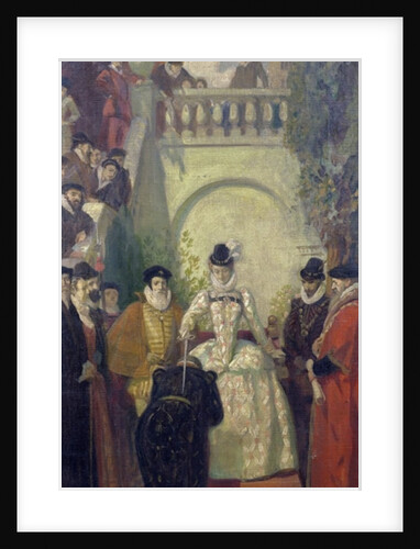 Queen Elizabeth I knighting Sir John Young on the steps of his property, The Great House, Bristol, 1910-20 by Ernest Board