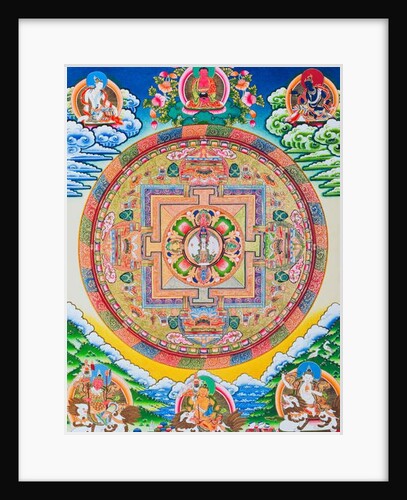Mandala with one thousand arms Avalokiteshvara; the sacred, magical circle depicting the eleven headed Bodhisattva symbolising infinite compassion by School Nepalese