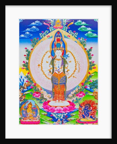 Image depicting the thousand arms Avalokiteshvara, the eleven headed Avalokiteshvara with thousand arms and 1022 eyes symbolising infinite compassion by School Nepalese
