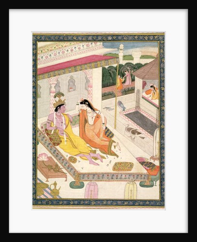 Krishna and Radha on a bed in a Mogul palace, Punjab, c.1860 by Indian School