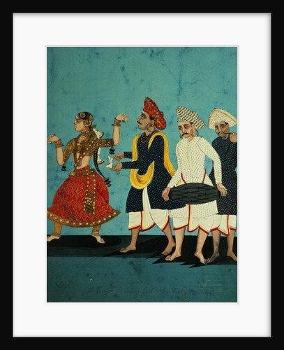 Three musicians and a dancing girl, Tanjore, Tamil Nadu, c.1850 by Indian School