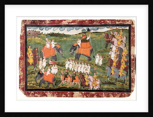 Colonel James Tod and Guru Gyanchandra riding elephants near Udaipur, October 1822 by Rajasthani School