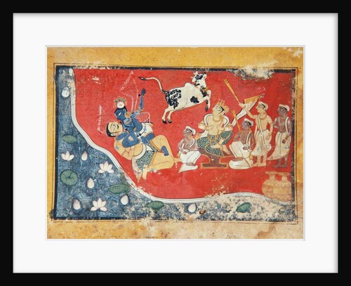 Krishna defeats a demon beside a river, c.1560 by Indian School
