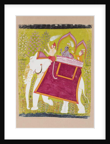 Rama and Lakshman in the howdah of a white elephant with Hanuman as mahout, late 18th century by Indian School
