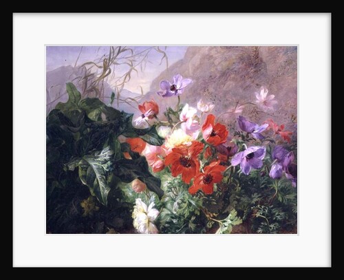 Still Life of Anemones in Undergrowth by Elise Puyroche-Wagner