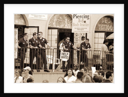 Police gathered behind a 'Help Wanted' sign, 2004 by Stephen Spiller