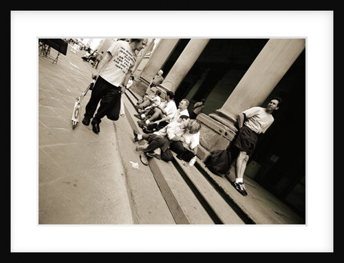 Man wearing a 'Jesus' T-shirt staring at lovers, 2004 by Stephen Spiller