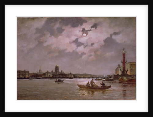 View of the Neva and the Admiralteyskaya Embankment by Moonlight, 1882 by Aleksandr Karlovich Beggrov