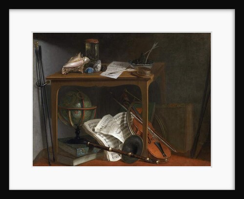 One of a pair of Devants de Cheminée: Naturalist Manual and Objects Resting on a Table, 1775 by Nicolas Henri Jeaurat de Bertry