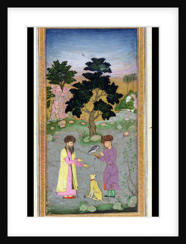 Falconer with companion and pet cheetah by Mughal School