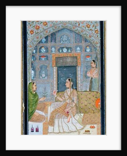 Lady seated in a Pavilion with attendants by School Mughal