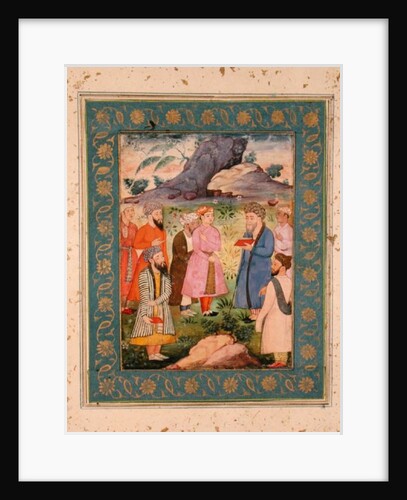 A noble youth with attendants in a landscape by Mughal School