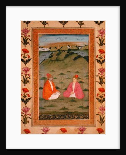 Two nobles seated in a landscape by School Mughal