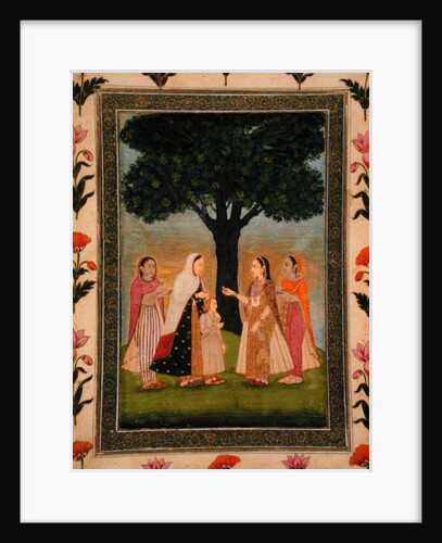 Four Ladies meet by a Tree by Mughal School