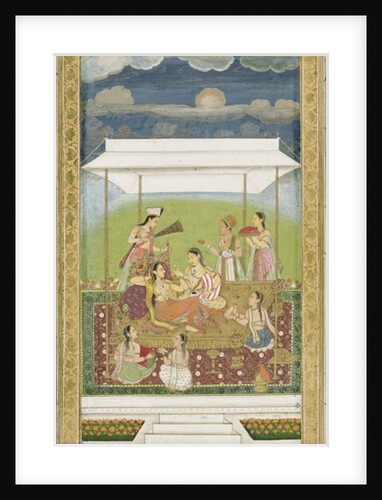 Ladies listening to music in a garden by School Mughal