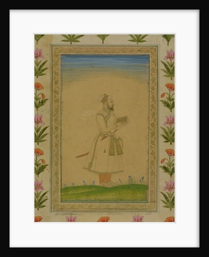 Standing figure of a nobleman, holding a book by Mughal School