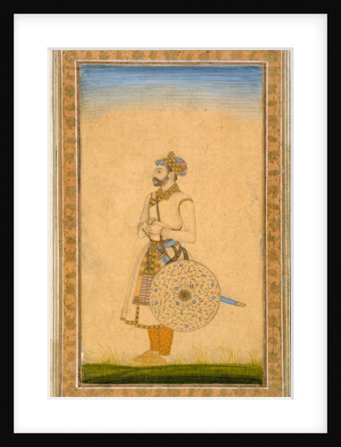 An Officer, standing, with sword and shield by Mughal School