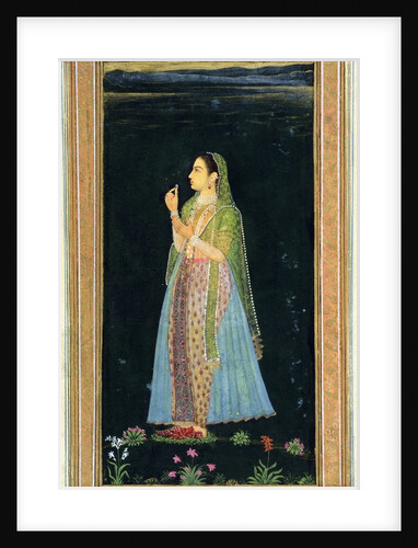 Lady holding a blossom by School Mughal