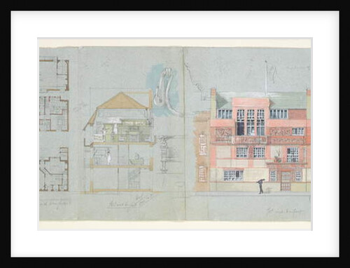 Front Elevation and Section for House and Studio for Frank Miles, Tite Street, Chelsea, 1878-79 by Edward William Godwin