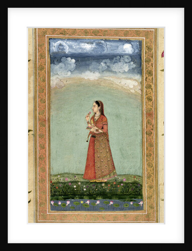 Lady holding a bowl of roses by School Mughal