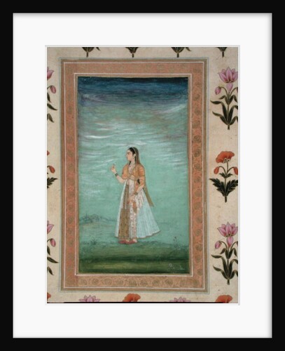 Lady holding a flower by School Mughal