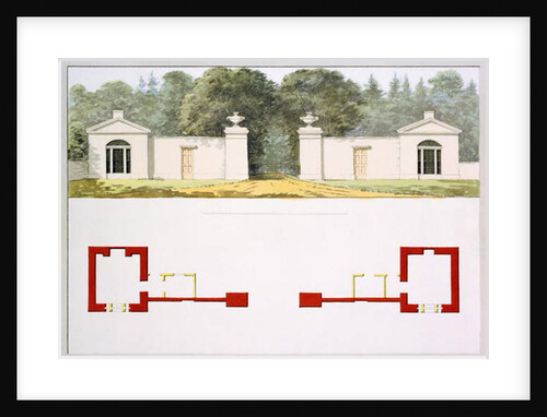 Elevation and ground plans of proposed new entrance gateway and lodges by Humphry Repton