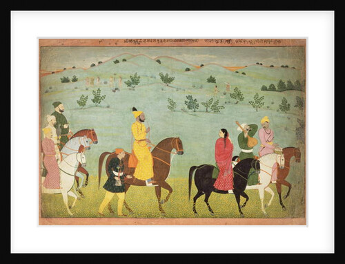 A Jasrota prince, possibly Balwant Singh, on a riding expedition, by Nainsukh Kashmir, c.1751 by Indian School