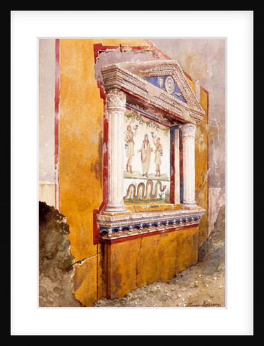 Lararium of family altar, seen in situ after excavation, House of Aulus Vettius, Pompeii, c.36-39 AD, 1895 by Luigi Bazzani