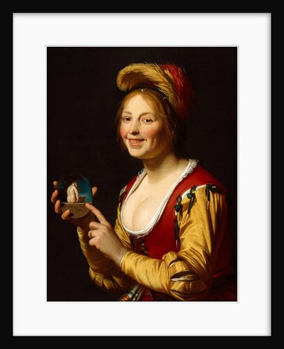 Smiling Girl, a Courtesan, holding an Obscene Image, 1625 by Gerrit van Honthorst