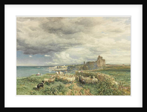 Sea Coast with Castle, Sheep and Shepherd by Samuel Bough