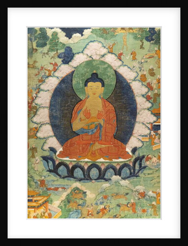 Buddha and three Jakata: Mahakapi, Ruru, Shaabhamiga. Tibet, 18th century by School Tibetan