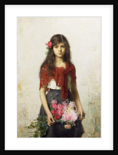 Young girl with blossoms by Alexei Alexevich Harlamoff