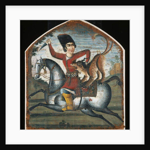 Hunter on horseback attacked by a mythical beast, mid-18th century by Iranian School