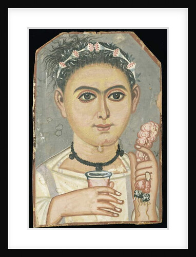 Portrait of a Young Person: boy with a floral garland in his hair, possibly from Er-Rubiyat, Faiyum, Egypt, c.200-230 by Roman