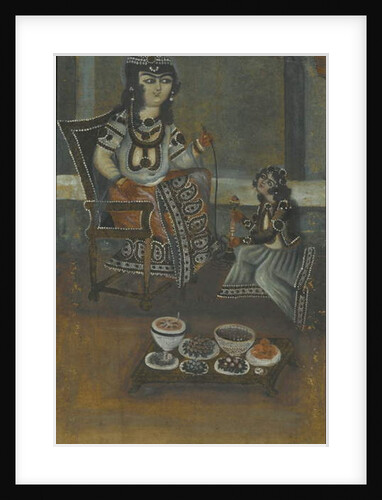 Female Attendant Offering a Waterpipe to a Princess Seated on a Throne by Iranian School