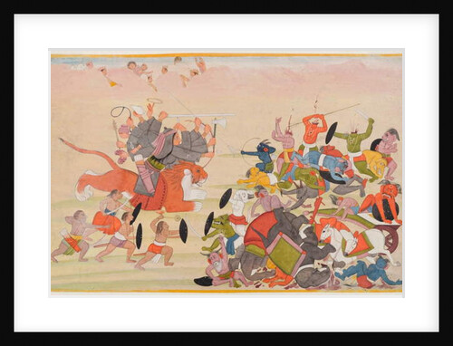 The Devi defeats Mahishasura, folio from a dispersed Devi Mahatmya series, c.1770-80 by Indian School