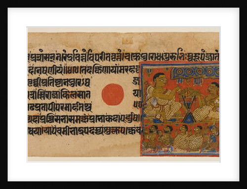 Mahavira preaching at the Ginashilaka Shrine, leaf from a dispersed Jain manuscript of the Kalpasutra by Indian School