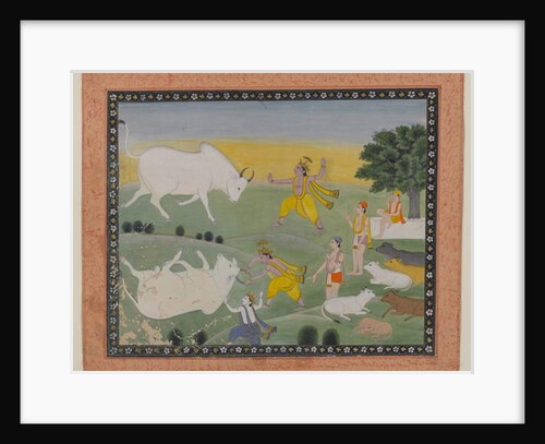 Krishna defeating the Bull Demon by Indian School