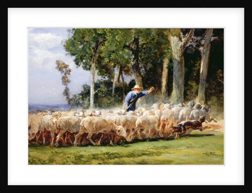A Shepherd with a Flock of Sheep by Charles Emile Jacques