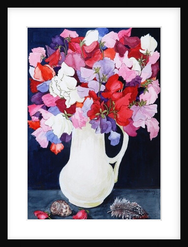 Sweet Peas in a White Jug with Shell and Feather, 2011 by Joan Thewsey