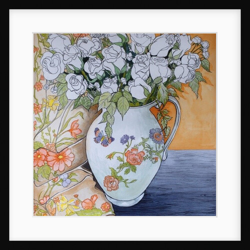 White Roses in a Patterned Jug, 2011 by Joan Thewsey