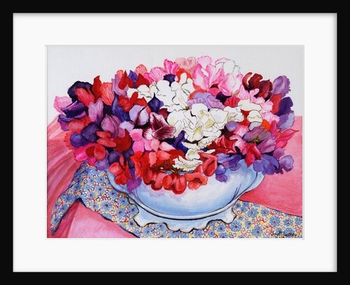 Sweet Peas in a Victorian Pot with Textiles, 2012 by Joan Thewsey