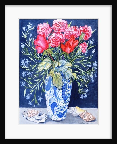Roses, Carnations and Lobelia in a Blue and White Vase,3 Shells Textiles, 2011 by Joan Thewsey