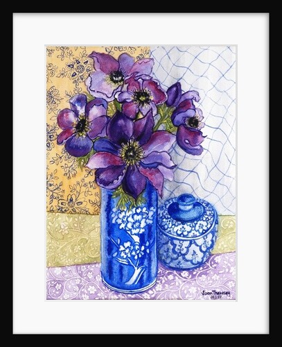 Anemones in a Blue and White Vase with Pot and Textiles, 2012 by Joan Thewsey