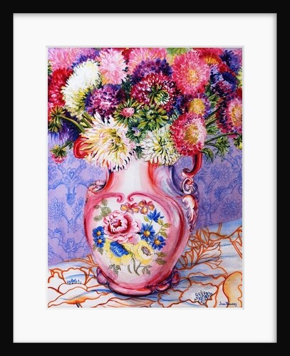 Asters in a Pink Floral Victorian Jug, 2002 by Joan Thewsey