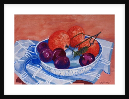 Plums and Mandarins in a dish, 2013 by Joan Thewsey