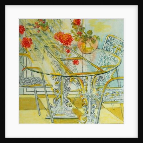 Patio Garden, Geraniums Reflected, 2010 by Joan Thewsey
